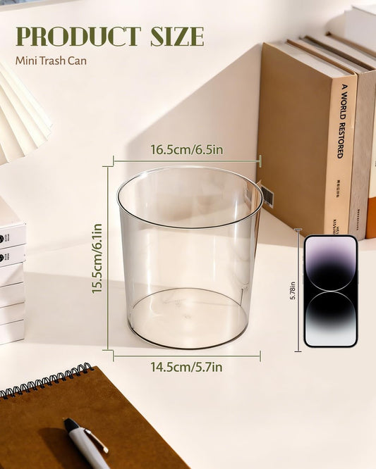 Bathroom Trash Can 6.5 x 5.7 x 6.1 Inch Small Trash Can Plastic Wastebasket Large Capacity Clear Round Garbage Can for Bathroom Bedroom Office Kitchen Dorm Room (S)