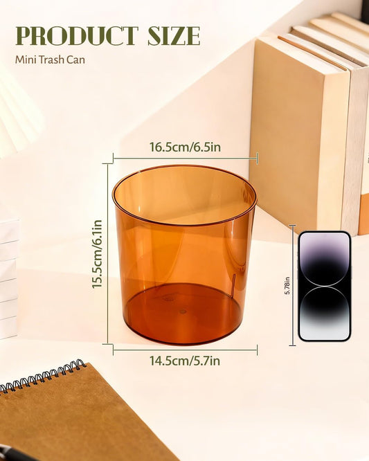 Bathroom Trash Can 6.5 x 5.7 x 6.1 Inch Small Trash Can Plastic Wastebasket Large Capacity Orange Round Garbage Can for Bathroom Bedroom Office Kitchen Dorm Room (S)