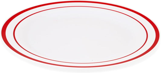 120-Piece Premium Salad Plates Set - Disposable White Plastic With Red Rim for Party and Wedding