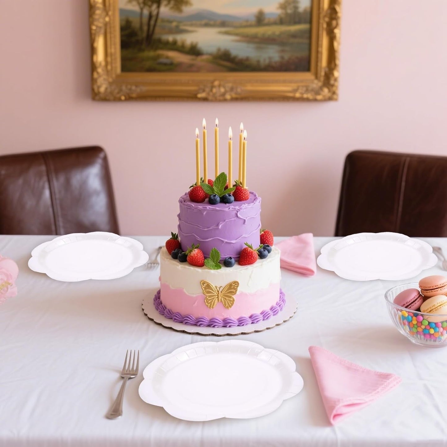 50 Pack White Paper Plates 7 Inch, Disposable Scalloped Plates Cake Dessert Plate for Dinner Baby Shower Wedding Bridal Shower Birthday Party Supplies (White, 7 inch)