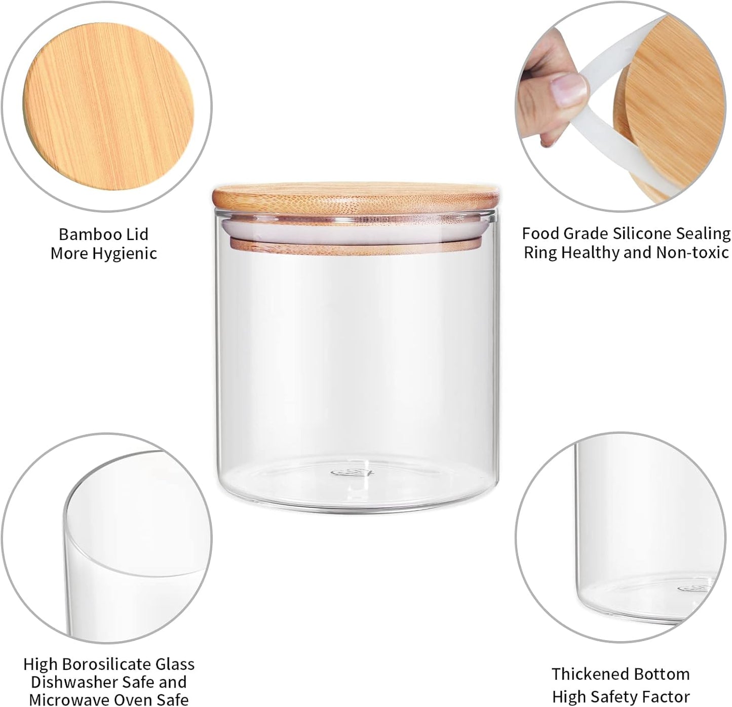 18 Oz/550 ML Glass Jar with Lid, Clear Thickened Version Glass Storage Containers with Sealed Bamboo Lid, For Coffee, Sugar, Spices, Tea, Beans, Candy, Cookie