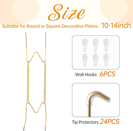 Bilillo 6 Pack Plate Hangers for the Wall, Suitable for 10-14 inch Art Plate, Stainless Steel Invisible Heavy Duty Wire Plate Holder with Wall Hooks, Plate Hangers for Displaying Plates, Platter, Dish