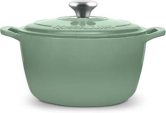 Signature Enameled Cast Iron Dutch Oven, Non-Stick Serving Pot with Tight Fitting Lid for Perfect Roasting, Baking, Sauteing, and Bread Making | 7.4Q (7L) - Sage