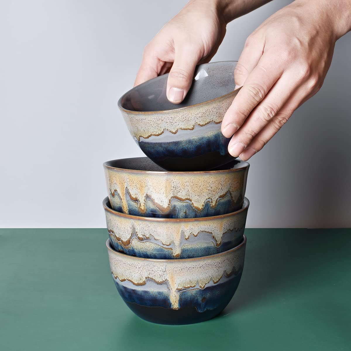 Bosmarlin Stoneware Cereal Bowls Set of 4, 26 Oz, Soup Bowls for Oatmeal, Salad, Dishwasher and Microwave Safe, Reactive Glaze (26 Oz, Grey)