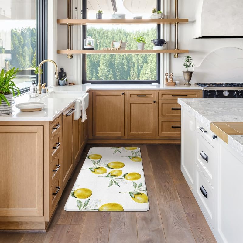 Lemon Kitchen Mats for Floor - Anti Fatigue Mats for Kitchen Floor, Cushioned Non-Skid Washable Memory Foam Rug for Office, Sink, Laundry (17.3"×29"×0.47") Lemon