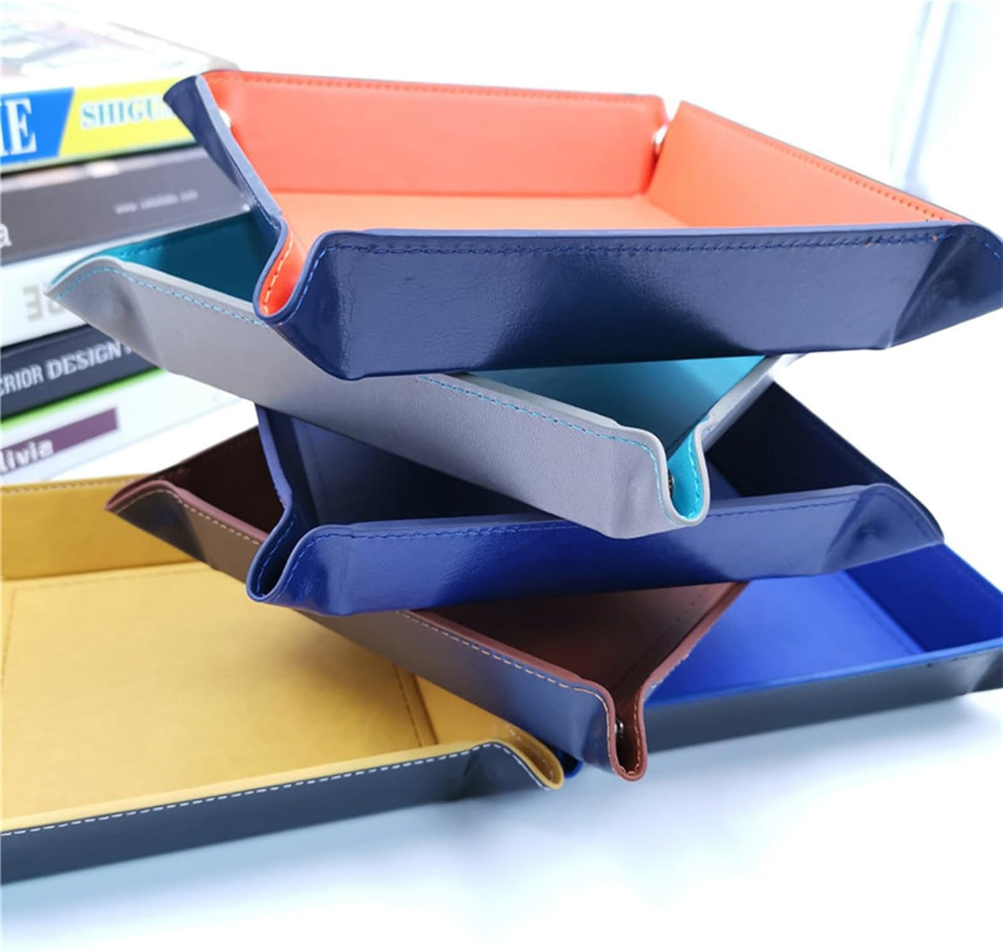 siduater Valet Tray Desktop Storage Organizer – Vegan Leather Catchall Bedside Vanity Tray Nightstand Caddy Holder for Remote Controller, Watch, Keys, Phone, Wallet, Coin, Jewelry (Orange/Black)