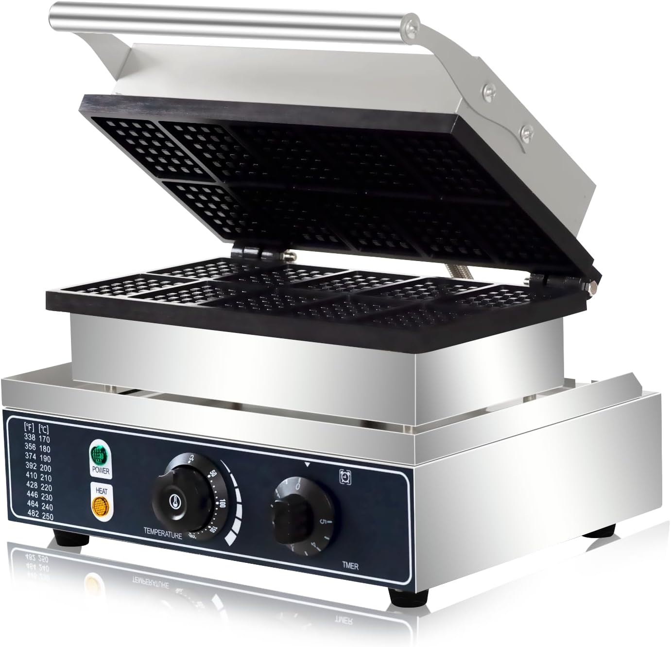 110V1650W Commercial Mini Square Waffle Maker, 10 Grids Waffle Baker Machine, Non-Stick,3.5 X 2.0" Belgian Waffle maker with Temp and Time Control, for Restaurant Bakeries Snack Bar Family.