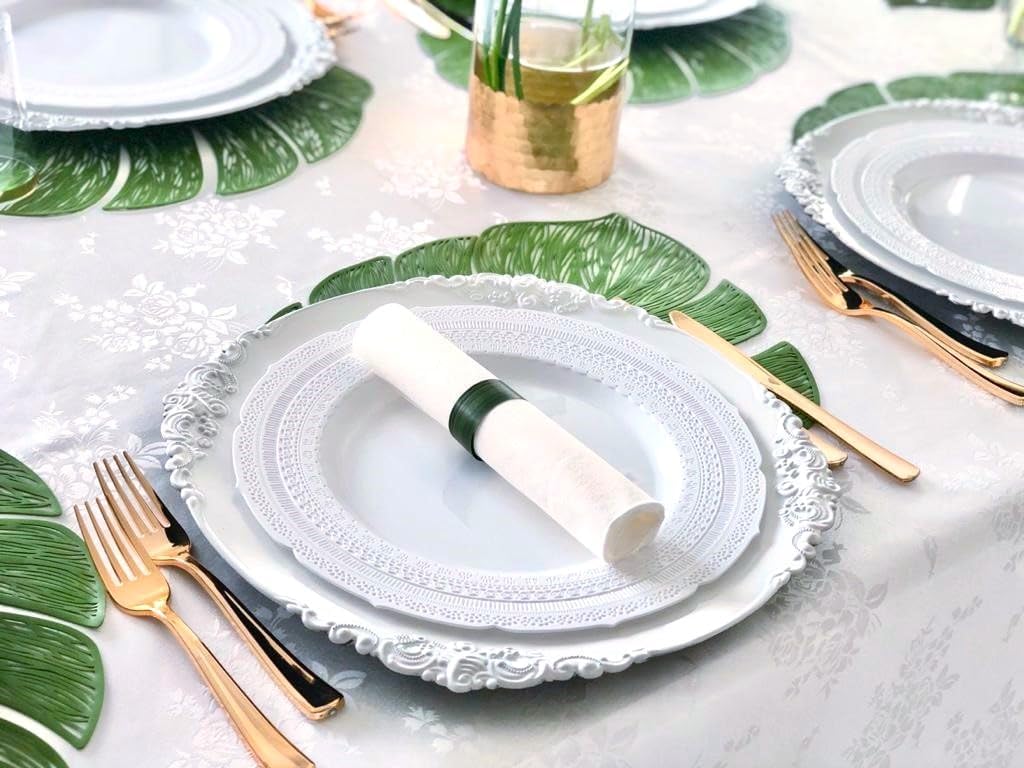 " OCCASIONS " 120 Plates Pack,(60 Guests) Extra Heavyweight Vintage Wedding Disposable/Reusable Plastic Plates 60 x 11'' Dinner + 60 x 8.25'' Salad/Dessert Plate (Chateau White)
