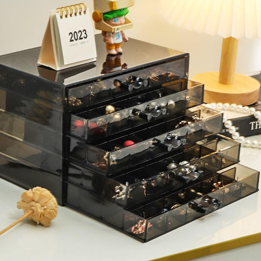 Earring Storage Box Organizer, Acrylic Jewelry Storage Box Holder 5 Drawers Transparent Jewelry Display Stand with 120 Small Compartments Gift Boxes for Women Girls (Clear Black)