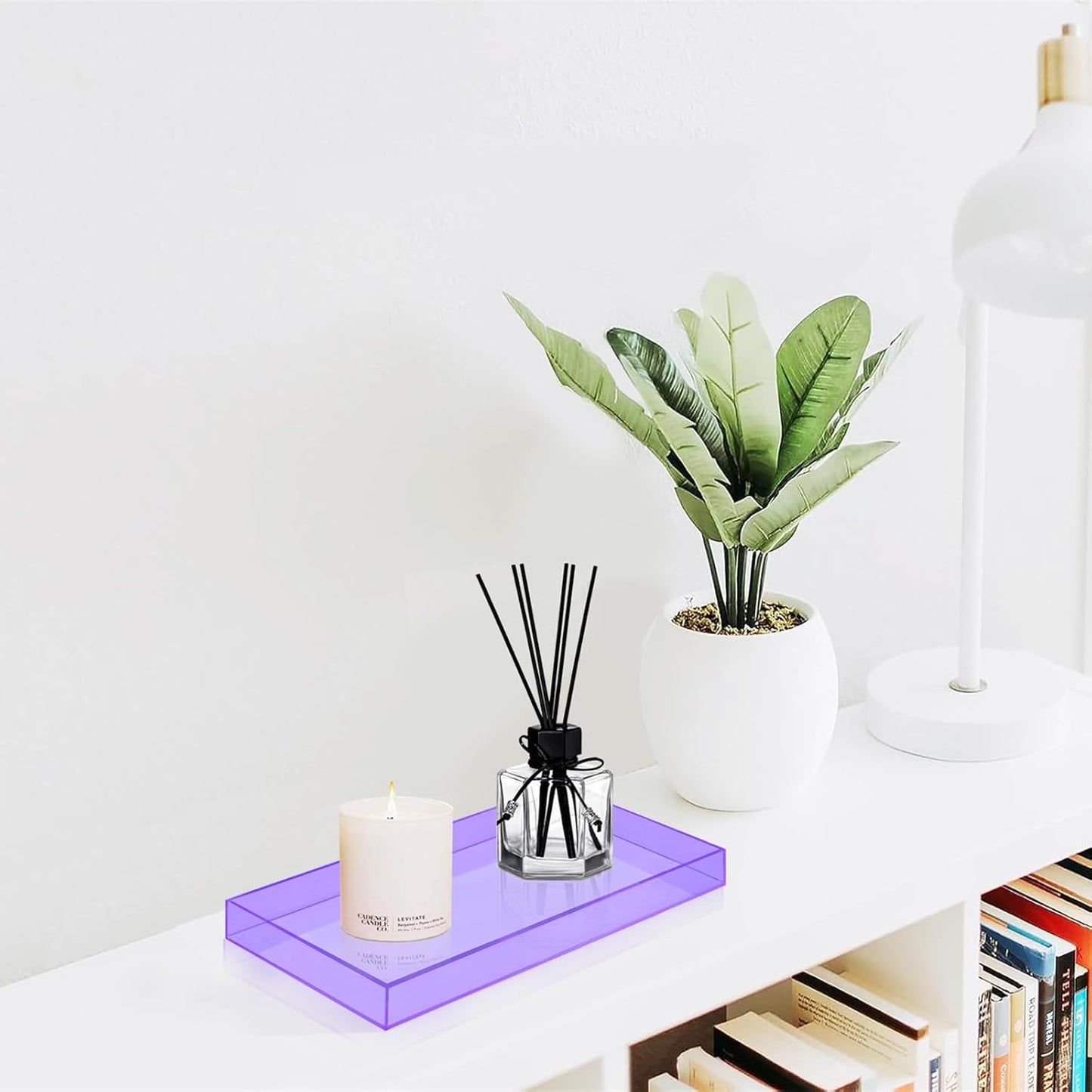 ROYALITA Acrylic Tray Bathroom Tray for Countertop, Guest Towel Holder Tray for Napkin Perfume Jewelry Makeup, Vanity Trays for Soap Dispenser, Aromatherapy, Cup & Candle, Purple