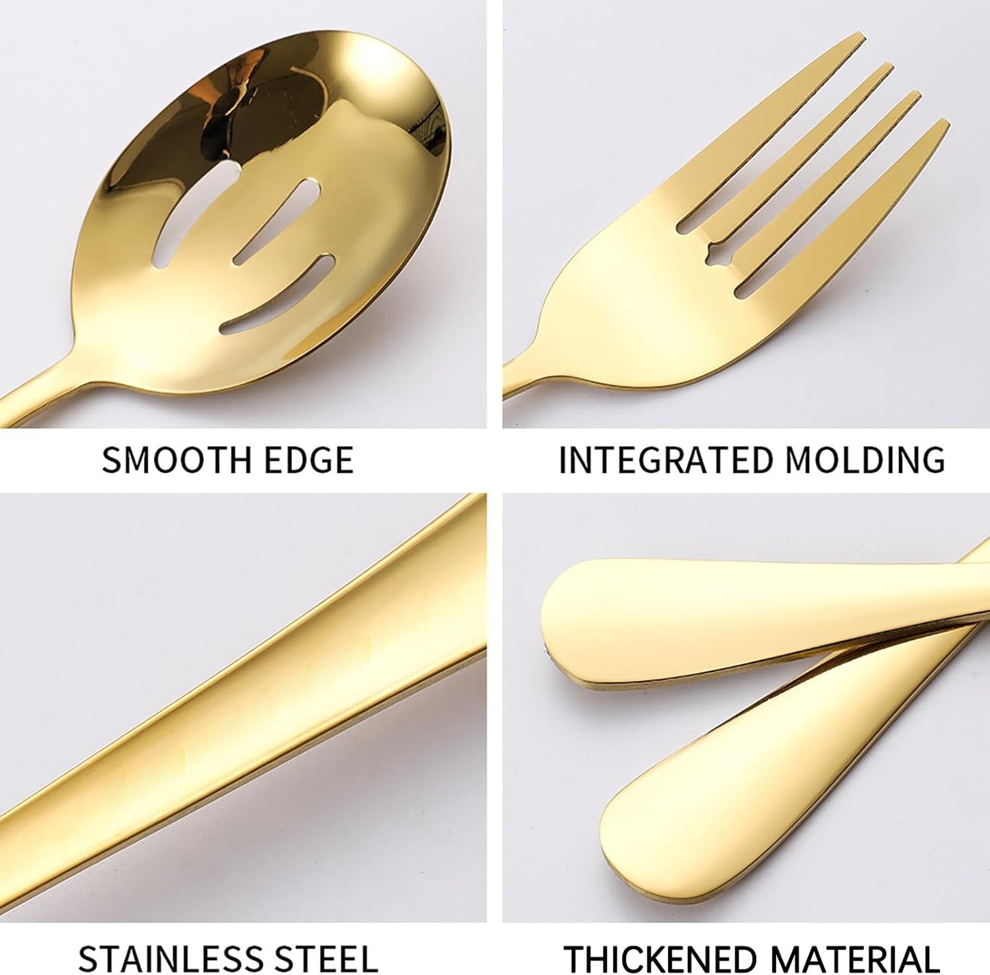13 Piece Gold Large Serving Utensils, Stainless Steel Include Serving Spoons, Slotted Spoons, Forks, Serving Tongs, Soup Ladle, Pie Cake Server, Appetizers Tongs. Ideal for Buffets/Parties/Wedding