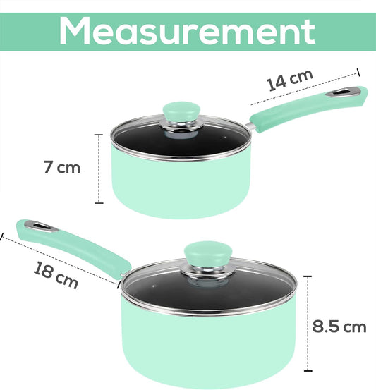 Utopia Kitchen Nonstick Stock Pot Saucepan Set with Lids, 1 Quart and 2 Quarts Multipurpose Stock Pots Set for Home, Kitchen or Restaurant, Green & Black