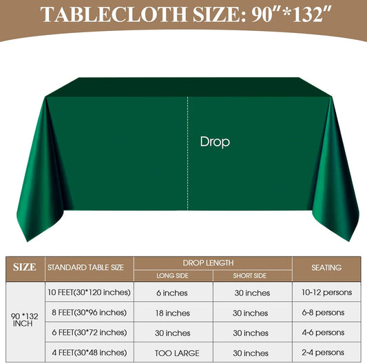 Rectangle Tablecloths 90x132 Inch 2 Pack Dark Green Tablecloth Washable Decorative Linen Polyester Table Cloths for Dining Table Banquets Buffet Parties and Wedding