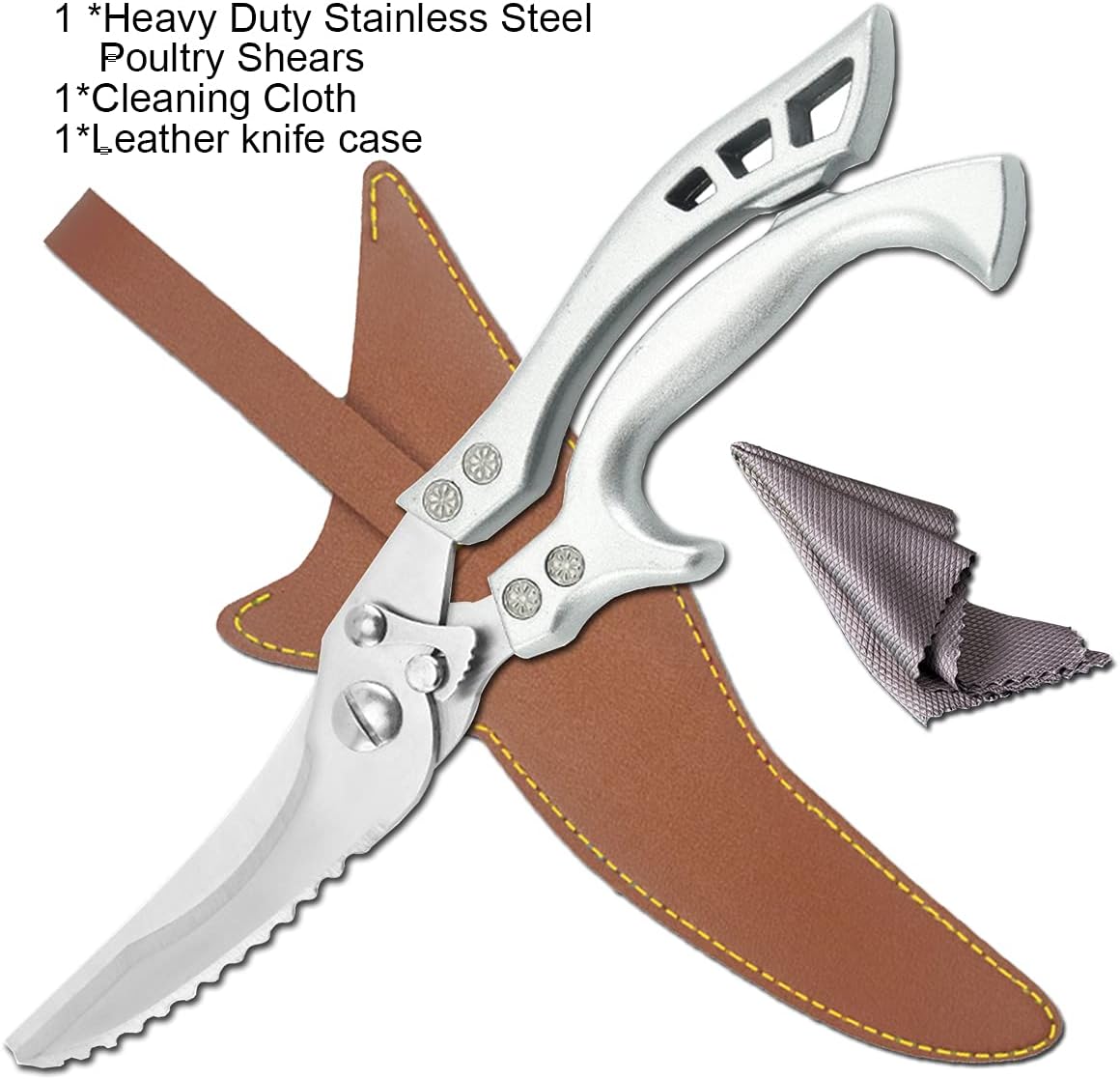 ANDONG Upgrade Heavy Duty Stainless Steel Kitchen Scissors - Professional Poultry Shears for Bone, Meat, Chicken, Fish, Turkey, Vegetables,Spring Loaded Multipurpose Ultra Sharp Utility Scissors