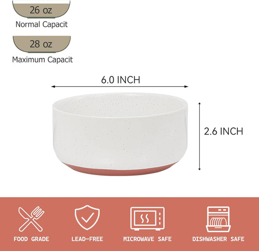 GZG 6 Inch Ceramic Cereal Bowls Set of 4, 28oz Large Soup Salad Pasta Bowls, Porcelain Oatmeal Bowl for Kitchen, Microwave & Dishwasher Safe