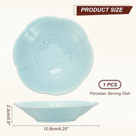 uxcell Porcelain Serving Dish, 4.25 Inch Small Ceramic Candy Plate with Water Pattern Petal Shape Decorative Bowl for Wedding Party Household Living Room Candy Snack Plate, Powder Cyan