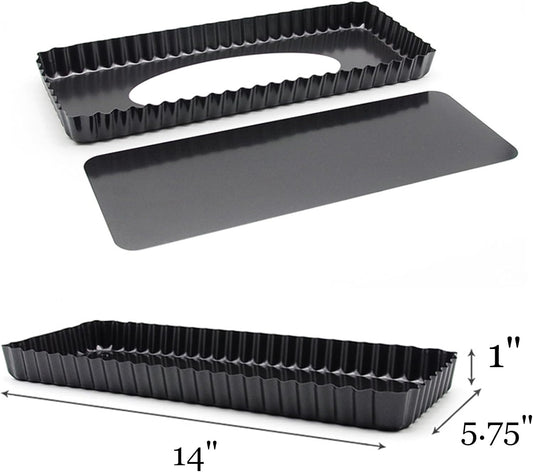 Tosnail 2 Pack 14" x 5.75" Non-Stick Quiche Pan Tart Pan with Removeable Bottom Rectangular Pie Baking Pan