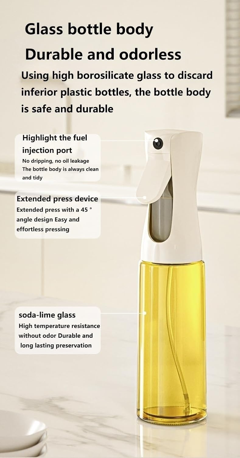 Press the fuel spray bottle,Oil Sprayer for Cooking, 220ml /7.44oz Glass Olive Oil Sprayer, Continuous Spray with Portion Control, Oil Dispenser Bottle for Kitchen, Air Fryer, Frying, Salad, Grill.