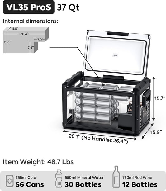 ICECO VL35 ProS 12V Refrigerator, 37 Qt Portable Freezer, Compact Metal Car Fridge Powered by SECOP, DC 12/24V, AC 110-240V, 0℉-50℉, Compressor Electric Cooler for Travel Camping Road Trip Truck