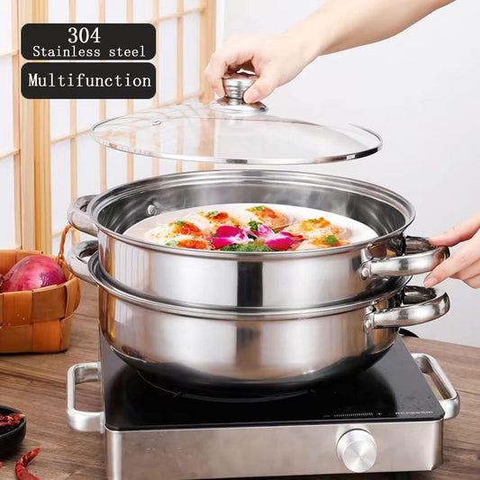 Steamer for Cooking, 5.0 Quarts Stainless Steel Steamer Pot, 3-Tier Food Steam Pots with Lid for Cooking Vegetables, Seafood, Soups, Stews and Pasta, 11 x 8.9 inch
