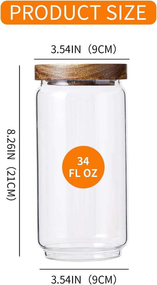 Glass Storage Jars with Acacia Wooden Lid Set of 3, 34 OZ High Borosilicate Glass Containers Kitchen Food Canisters s for Coffee Beans/Sugar/Tea/Nuts