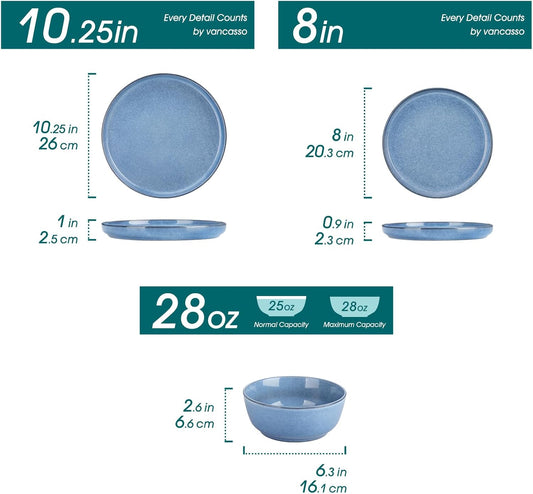 vancasso ANYA 18 Pieces Plates and Bowls Set, Blue Dinnerware Sets, Reactive Glaze Dishes Set for 6, Ceramic Dishware Sets Kitchen Dinner Set, Microwave & Dishwasher Safe