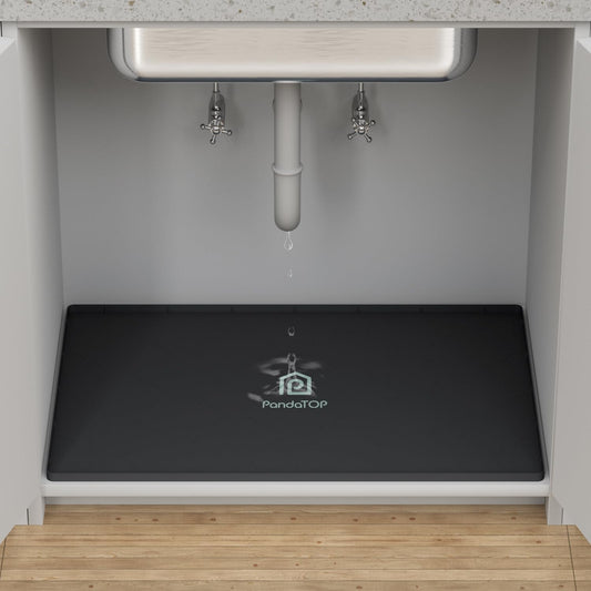 Under Sink Mat, 22" x 19" Silicone Kitchen Cabinet Tray, Waterproof & Flexible Under Sink Liner for Kitchen Bathroom and Laundry Room(Black)