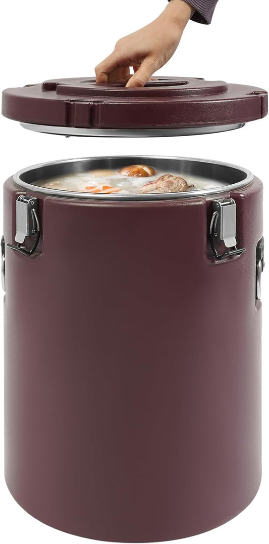 DYNAMI Large Insulated Food Container, Portable Commercial Food Warmer Insulated Soup Container Cold Hot Box for Catering,Stainless Steel Inner Liner, Sealed and Leak-proof (Brown, 9.3 Gal)