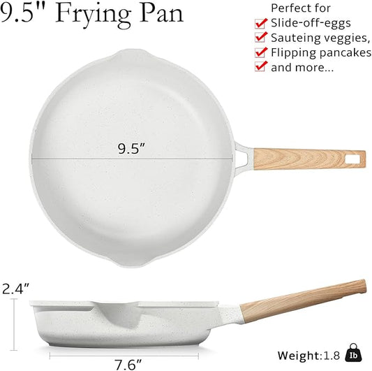 ESLITE LIFE Nonstick Ceramic Frying Pan Skillet, Non-Toxic Egg Omelette Kitchen Cooking Pans Compatible with All Stovetops (Gas, Electric & Induction), PTFE & PFOA Free (White, 9.5")