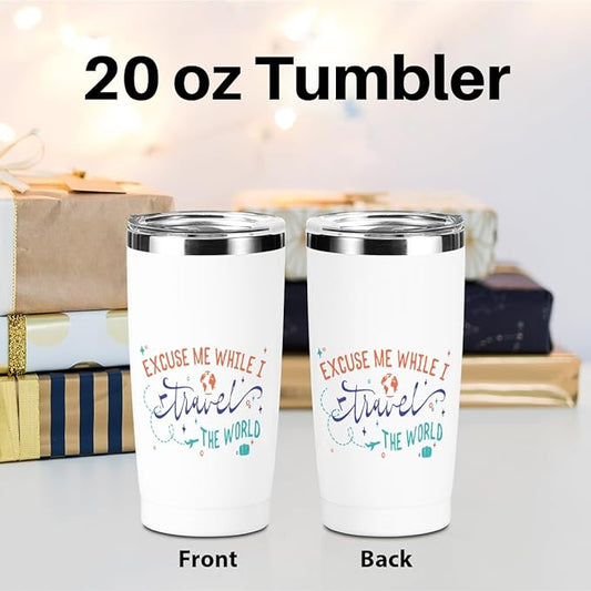 Travel Gifts Tumbler, Travel Essentials 20 oz Stainless Steel Coffee Mug,Insulated Cup with Lid for Car Office Camping, Flight Vacation Gifts for Women Men Travelers Girls Trip Christmas Birthday