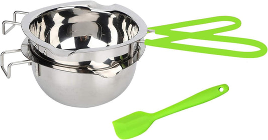 Stainless Steel Double Boiler Pot, 600ML Updated Melting Pot with Silicone Spatula for Melting Butter,Chocolate, Candy, Cheese and Caramel (green)