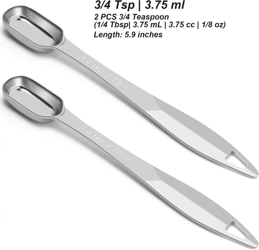 2 Pcs 3/4 Teaspoon(| 3.75 mL | 3/4 Tsp | 1/4 Tbsp | 3.75 cc | 1/8 oz) Stainless Steel Single Measuring Spoon, Long Handle Metal Measuring Spoon, Kitchen Gadgets for Cooking & Baking