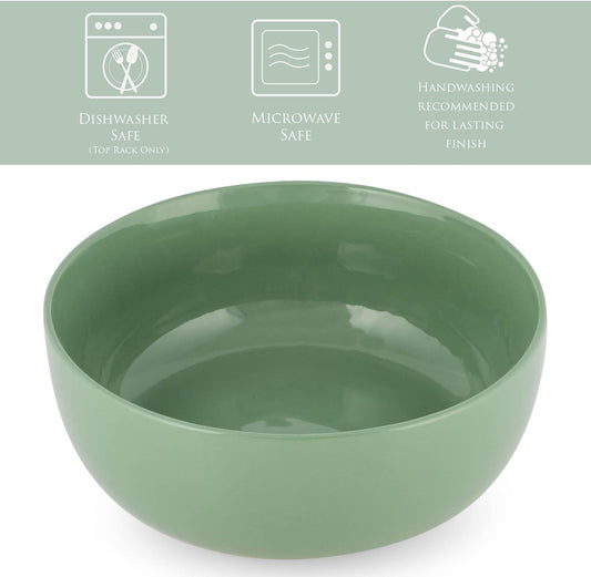 Elanze Designs Bistro Glossy Ceramic 8.5 inch Large Serving Bowls Set of 2 - Perfect for Multiple Everyday Uses: Pasta, Salad, Ramen, Soup, Popcorn, Noodles, Cereal and Mixing Bowls, Sage Green