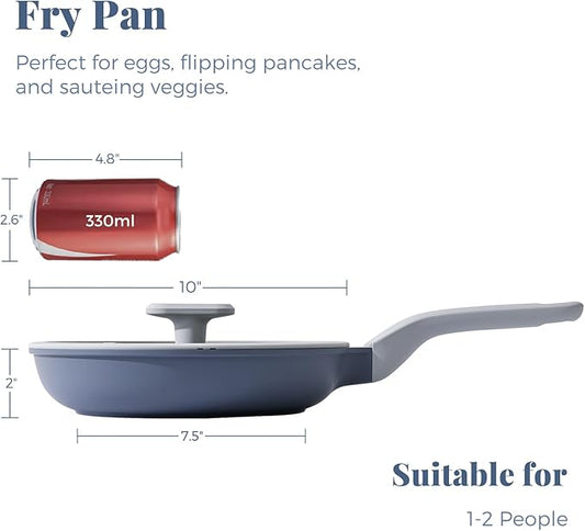 PRICUSIS Nonstick Ceramic Frying Pan with Lid, Non Toxic Skillet, Healthy Egg & Omelet & Chef's Skillet, PTFE PFOA & PFAS Free, Induction Compatible. (10Inch W/L)