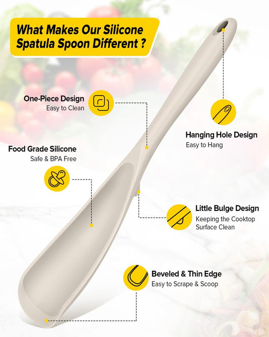 Pack of 2 Cooking Spoons for Non Stick Cookware, Multifunction Spatula Spoon BPA-Free, One-Piece Design, Suitable for Scooping, Scraping, Serving and Mixing(BLACK-KHAKI)