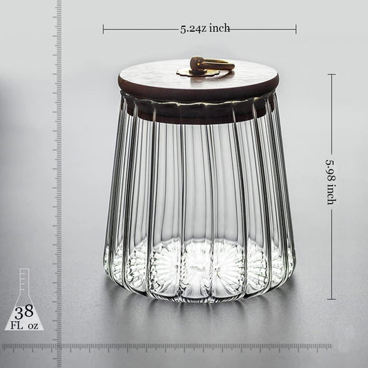 38 FL OZ Glass Jars with Bamboo Lids, Airtight Storage Containers for Coffee, Nuts, Cookies - Decorative Conical Canister, 1130ml