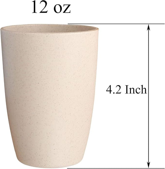 LuckyZone Wheat Straw Reusable Cup (12 oz) - Unbreakable Drinking Glasses Sets of 6 - Dishwasher Safe Tumbler - Lightweight, BPA Free and Eco friendly (6Pcs/Beige)
