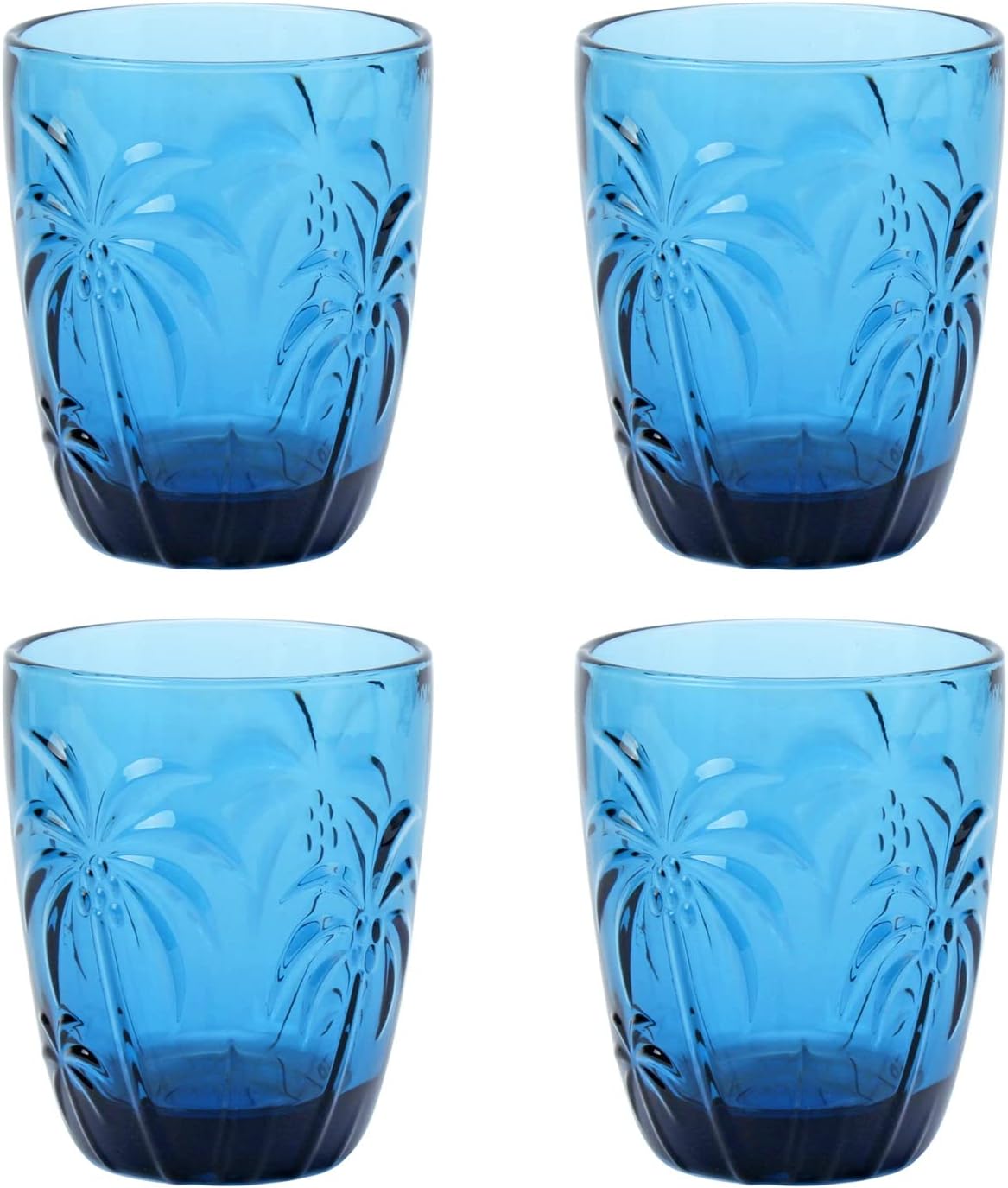 M&N HOME Colored Whiskey Glasses, Set of 4 Colorful Drinking Glasses, 9 Oz Coconut Cups, Glass Tumblers, Glass Cups for Water and Juice, Tiki Cups, Tropical Themed Glassware Set - BLUE SET