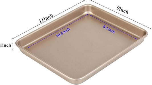 11 Inch Baking Sheets Pan Nonstick Set of 2, Walooza Cookie Sheet Replacement Toaster Oven Tray,Deep Size 1 inch Bakeware, Non Toxic & Heavy Duty & Easy Clean