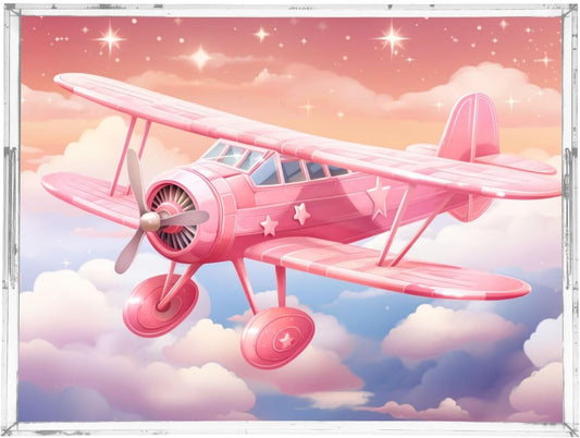 Plastic Food Serving Tray Decorative Vanity Trays for Bathroom Cartoon Aircraft Coffee Table Kitchen Counter 11.8 * 15.7in