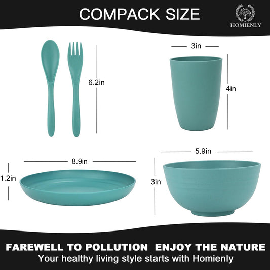 Homienly Wheat Straw Plates and Bowls Sets, 20 PCS Dishes Dinnerware Sets,Unbreakable Microwave and Dishwasher Safe Dish Set, Reusable Kids Plates and Bowls Sets for Kitchen, Outdoor, RV (Multicolor)