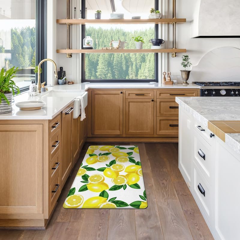 Lemon Kitchen Mats for Floor Anti Fatigue Mats for Kitchen Floor Cushioned Non Skid Washable Memory Foam Kitchen Rug and Mats for Bedroom Office Sink Laundry