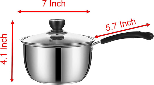 Stainless Steel Saucepan, 1.3 Quart Long Handle Milk Pot with Lid for Warming, Cooking and Boiling Milk, Spaghetti, Soup in Kitchen and Outdoor (18cm)