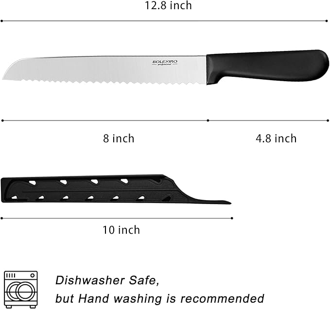 8 Inch Serrated Knife for Homemade Bread With Sheath, Wide Wavy Edge Blade For Bread Cake Cutting Slicing, High-Carbon Japanese Stainless Steel