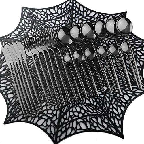 Mirror Polished Black Silverware Set, 24-Piece 304 Stainless Steel Satin Finish Flatware, Kitchen Utensil Tableware Cutlery for Home and Restaurant, Dishwasher Safe Service for 6