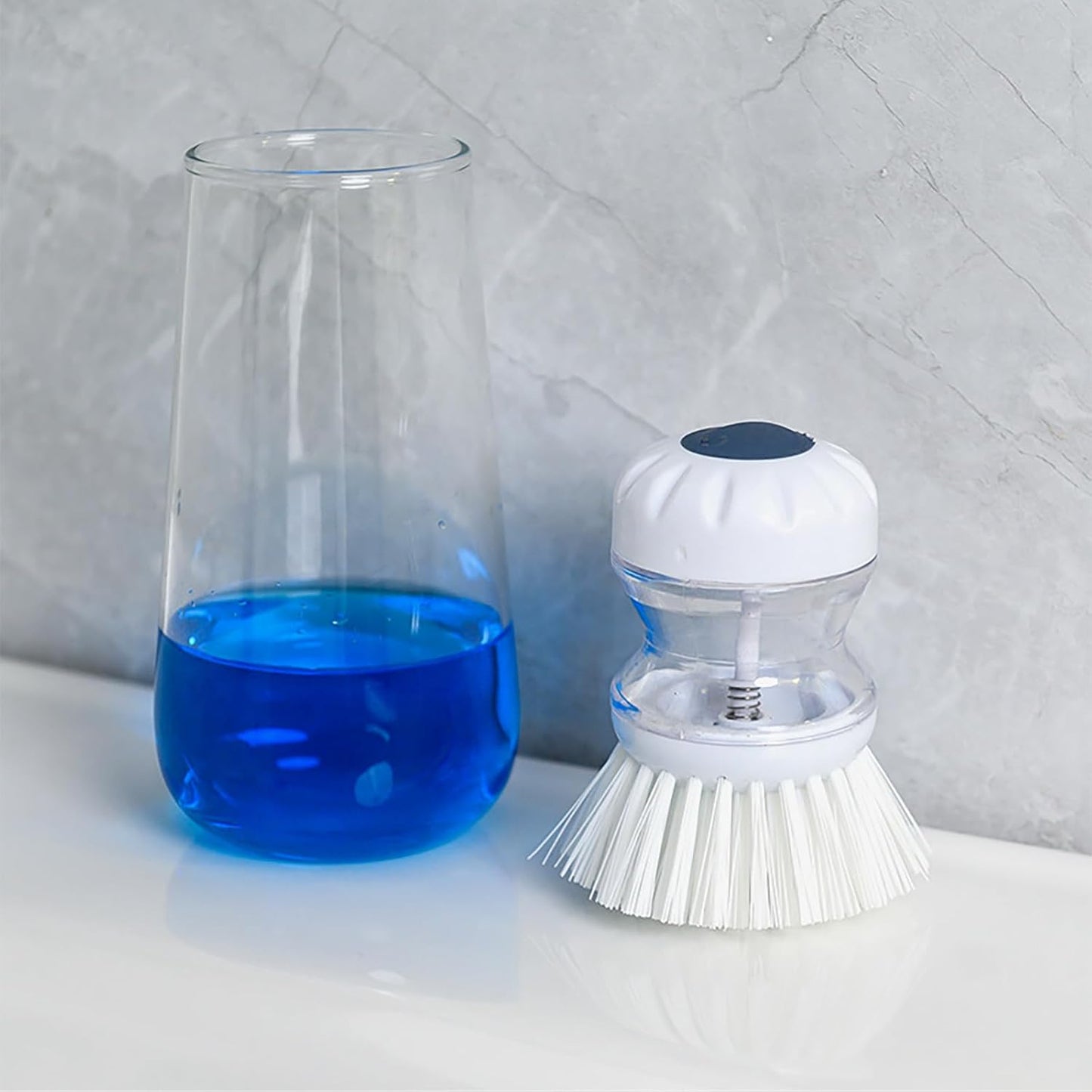 Dish Brush with Soap Dispenser for Dishes Pot Pan Kitchen Sink Scrubbing, White 3 Pack