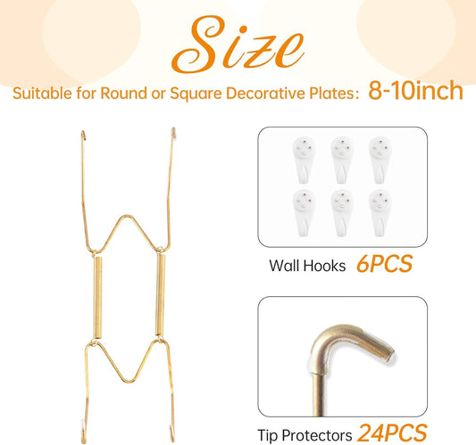 Bilillo 6 Pack Plate Hangers for The Wall, Suitable for 8-10 inch Art Plate, Stainless Steel Invisible Heavy Duty Wire Plate Holder with Wall Hooks, Plate Hangers for Displaying Plates, Platter, Dish