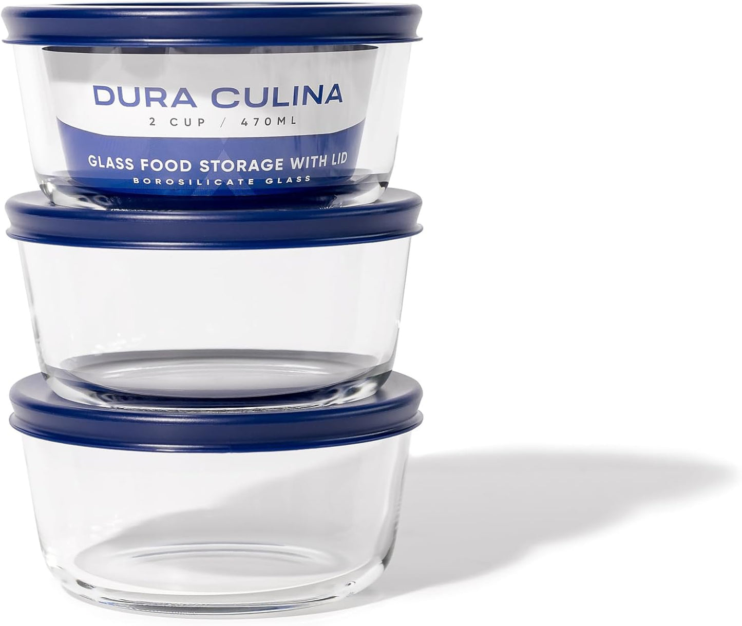 DURA LIVING 6-Piece Glass Food Storage Containers Set (3 Containers + 3 BPA-Free Lids) | 2-Cup, Leakproof | Microwave, Freezer, Oven & Dishwasher Safe | Ideal for Meal Prep & Pantry Organization