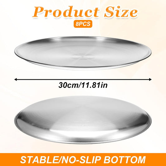 8 Pieces Stainless Steel Pizza Pan, 12 Inch Round Pizza Pans Bulk Reusable Pizza Plate Non Stick Small Pizza Pan for Oven Kitchen Home Restaurant Baking, Serving, and Displaying