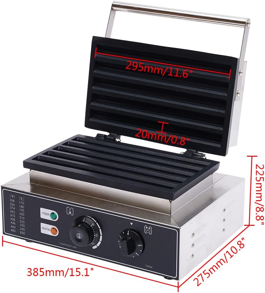 110V Churro Maker Machine, Nonstick Commercial Waffle Baker, Countertop Waffle Machine Stainless Steel Churros Maker Makes 5 Waffles, Waffle Maker 1550W